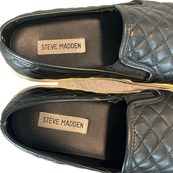 Steve madden Womens Black Quilted Faux Leather Slip On Loafers, Womens Size 9.5 - Picture 6 of 8